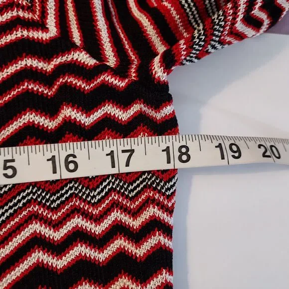 Anne Klein Chevron Cardigan Sweater size Small Open Front Tie Belt Red Black - Picture 9 of 11